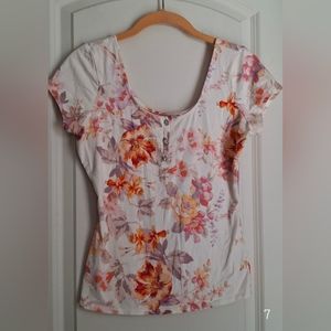 Guess y2k womens sz s top floral print rhinestones button cotton spandex skater